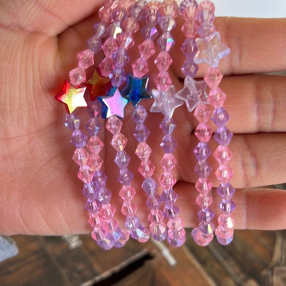 6 blue, red, white star bracelets